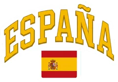 Pegatina España con letras amarillas y bandera