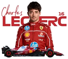 Pegatina Charles Leclerc con su coche de F1 número 16
