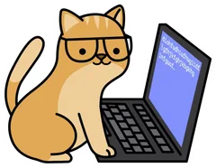 Pegatina Gato programador con gafas y portátil