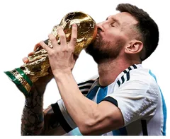 Pegatina Messi besando la Copa del Mundo