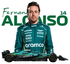 Pegatina Fernando Alonso con coche de F1 y dorsal 14