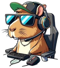 Pegatina Carpincho gamer con auriculares
