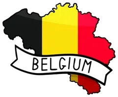Pegatina Mapa de Bélgica con Bandera y Texto Belgium
