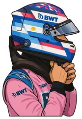 Pegatina Piloto F1 Argentino con Casco y Mono Rosa BWT