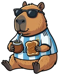 Pegatina Carpincho con Camiseta de Argentina tomando Mate