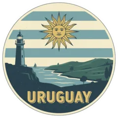 Pegatina Uruguay con paisaje de faro y sol