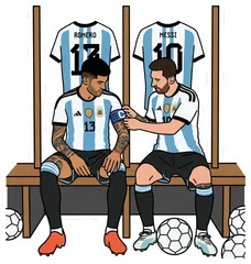 Pegatina Messi y Romero en el vestuario de Argentina
