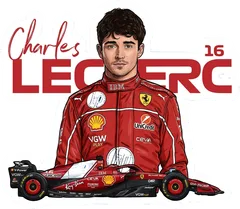 Pegatina Charles Leclerc 16 con su coche de Fórmula 1