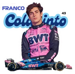 Pegatina Franco Colapinto 43 con monoplaza de F1