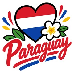 Pegatina Paraguay con corazón de bandera y flor