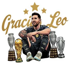 Pegatina Gracias Leo con Messi y Trofeos