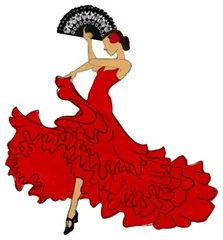 Pegatina Bailaora de Flamenco con Vestido Rojo y Abanico
