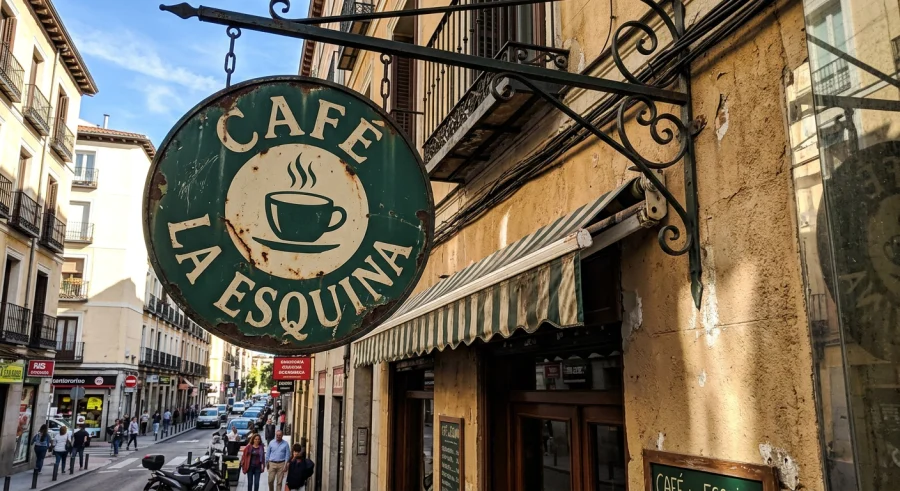 Archivo original: Foto del cartel, con la calle de fondo